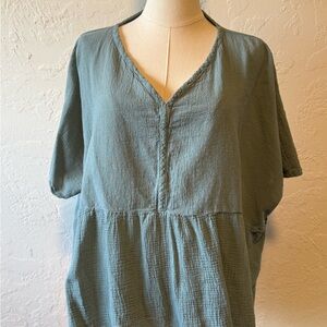 Oh My Gauze! Relaxed Teal V-Neck Blouse